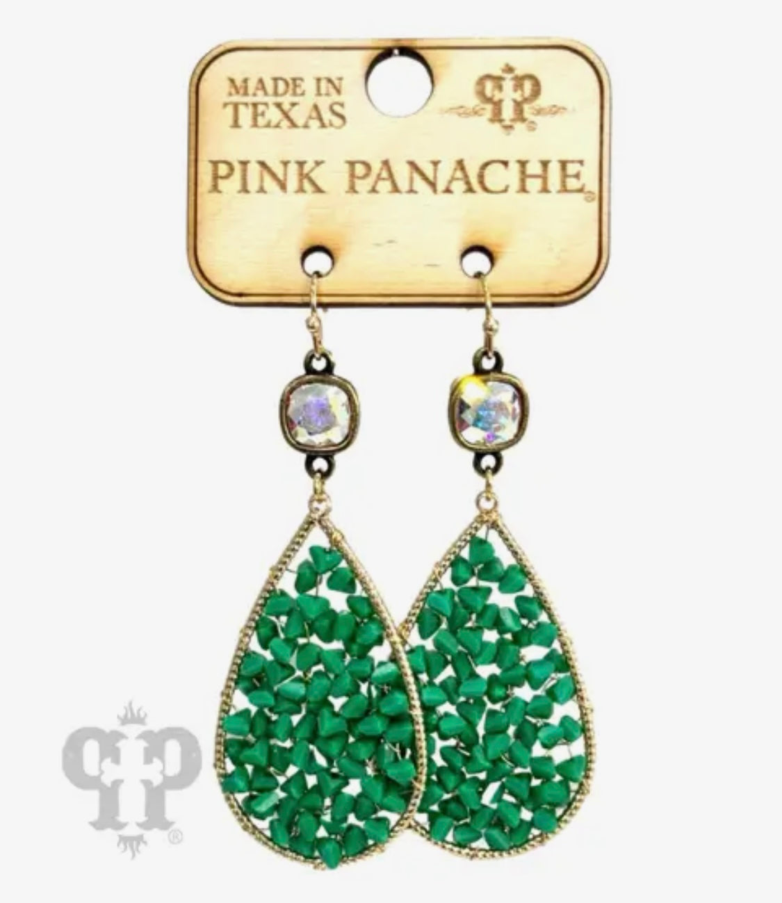 Woven Teardrop Earrings-Green Austrian Crystal