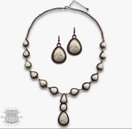 Teardrop Stone Y Necklace Set-White