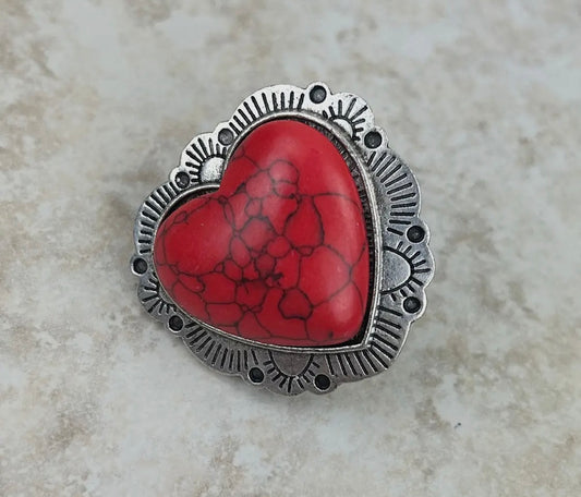 Red Turquoise Heart Stretch Ring