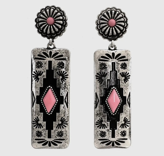 Aztec Pink Turquoise Earrings