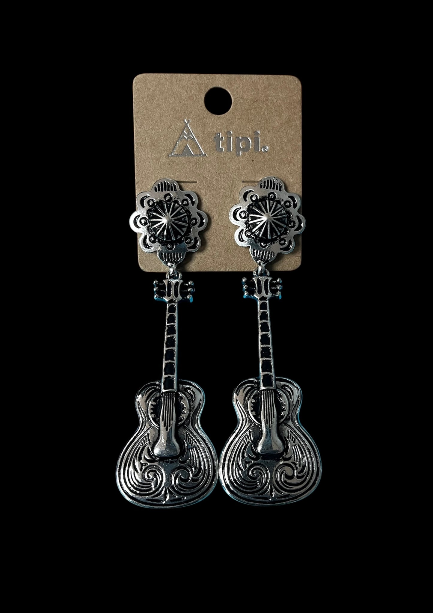 Silver Guitar Earrings