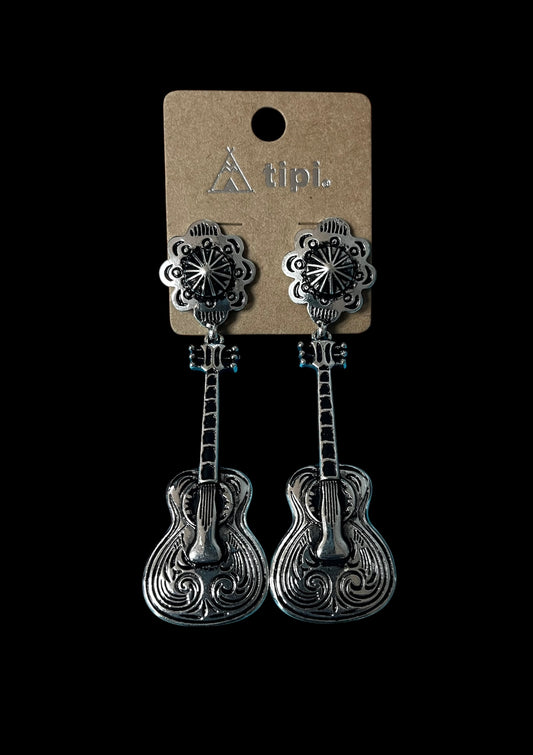 Silver Guitar Earrings