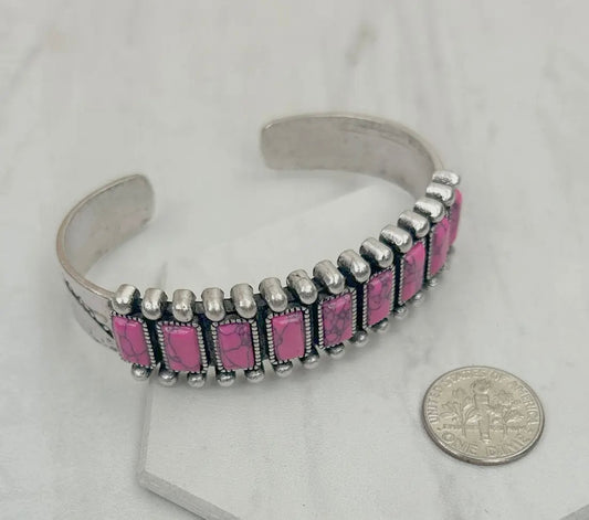 Silver and Pink Turquoise Bangle