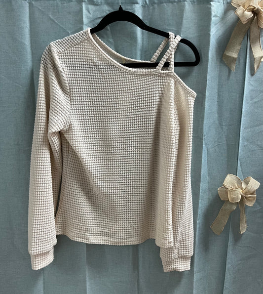 Textured Knit Asymmetrical Shoulder Top