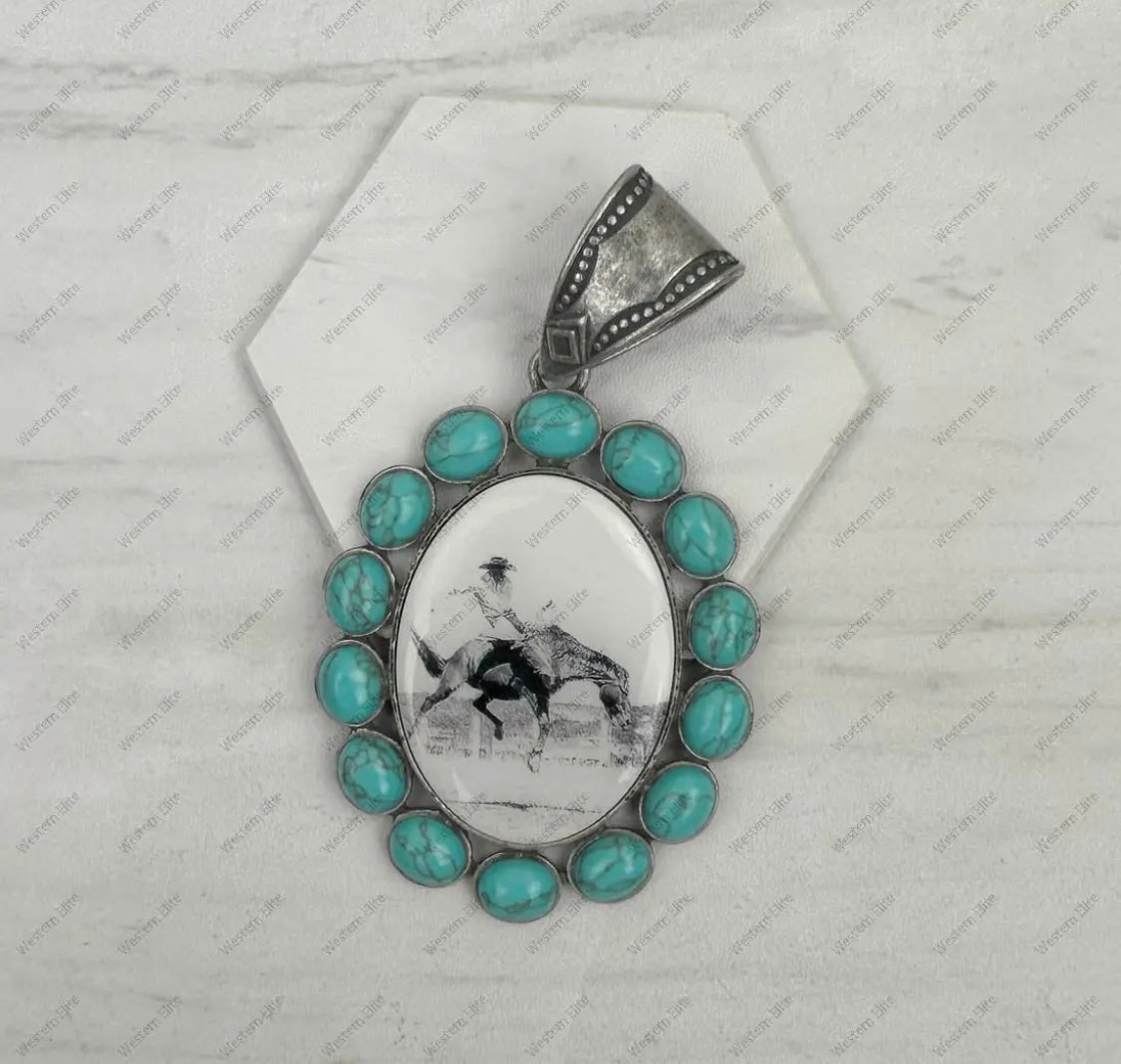 Silver and Turquoise Stone Cowboy Pendant