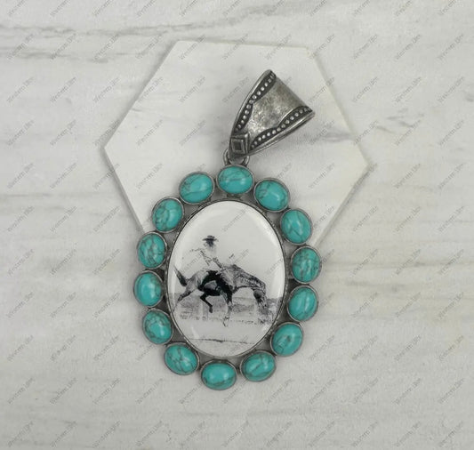 Silver and Turquoise Stone Cowboy Pendant