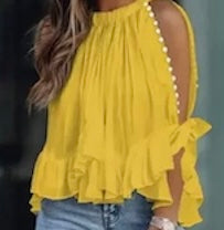 Ruffle Hem Beaded Split Sleeve Top