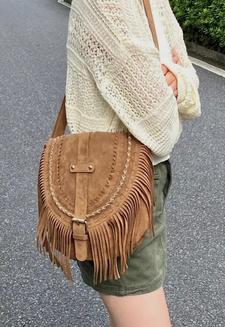 Vintage Camel Tassel Saddle Bag