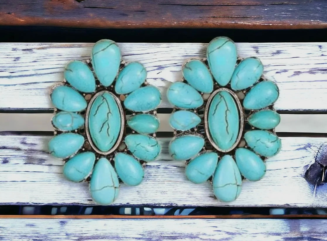 Western Blossom Turquoise Stud Earrings