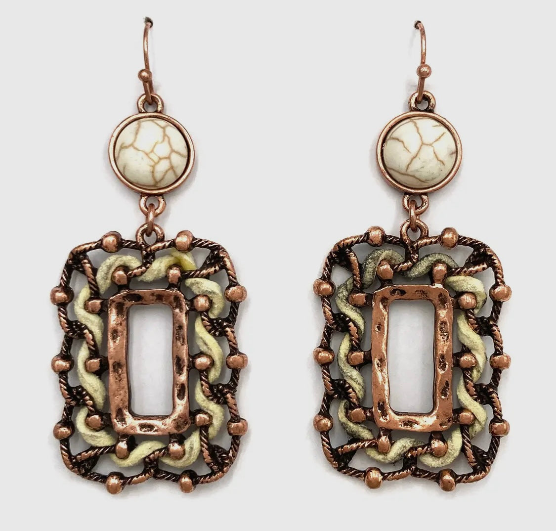 White Turquoise Rope Suede Earrings