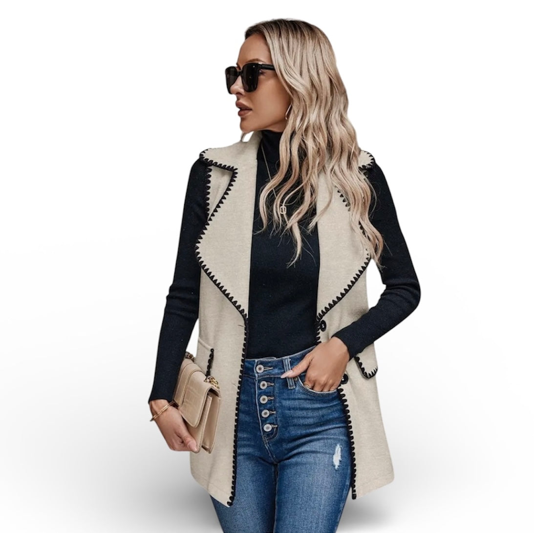 Color Block Tie Waist Vest