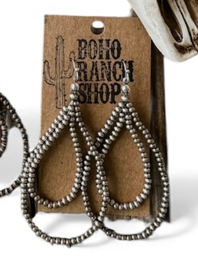Navajo Double Teardrop Dangle Earrings-Silver