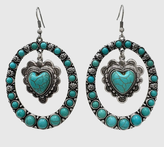 Heart Turquoise Western Large Oval Earrings