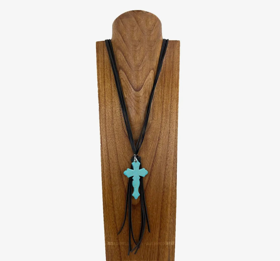 34” Blue Turquoise Stone Cross Necklace