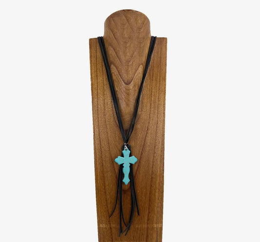 34” Blue Turquoise Stone Cross Necklace