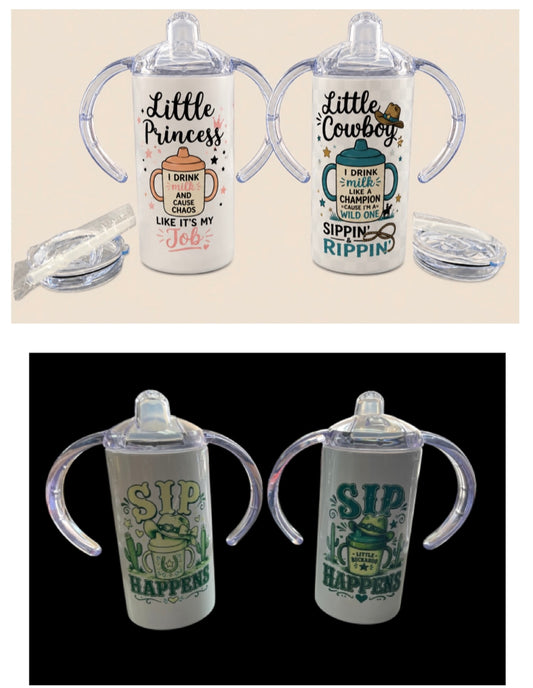 Custom Toddler Sippy Cups (includes cup, sippy lid with handles, tumbler lid, and a straw)