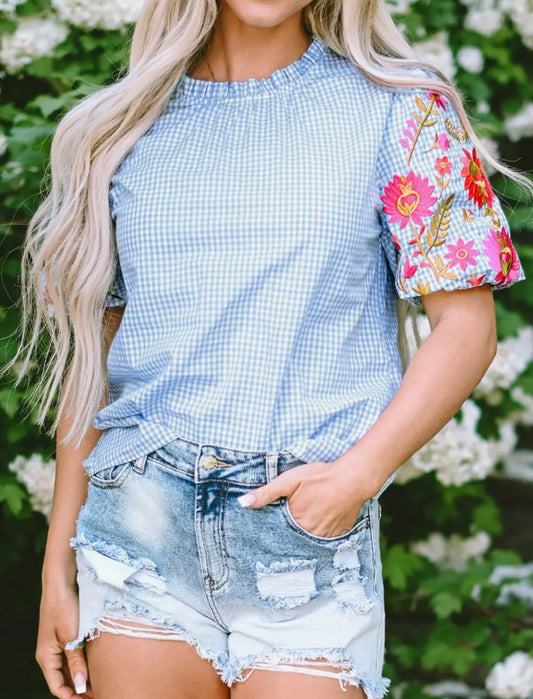 Gingham Floral Blouse