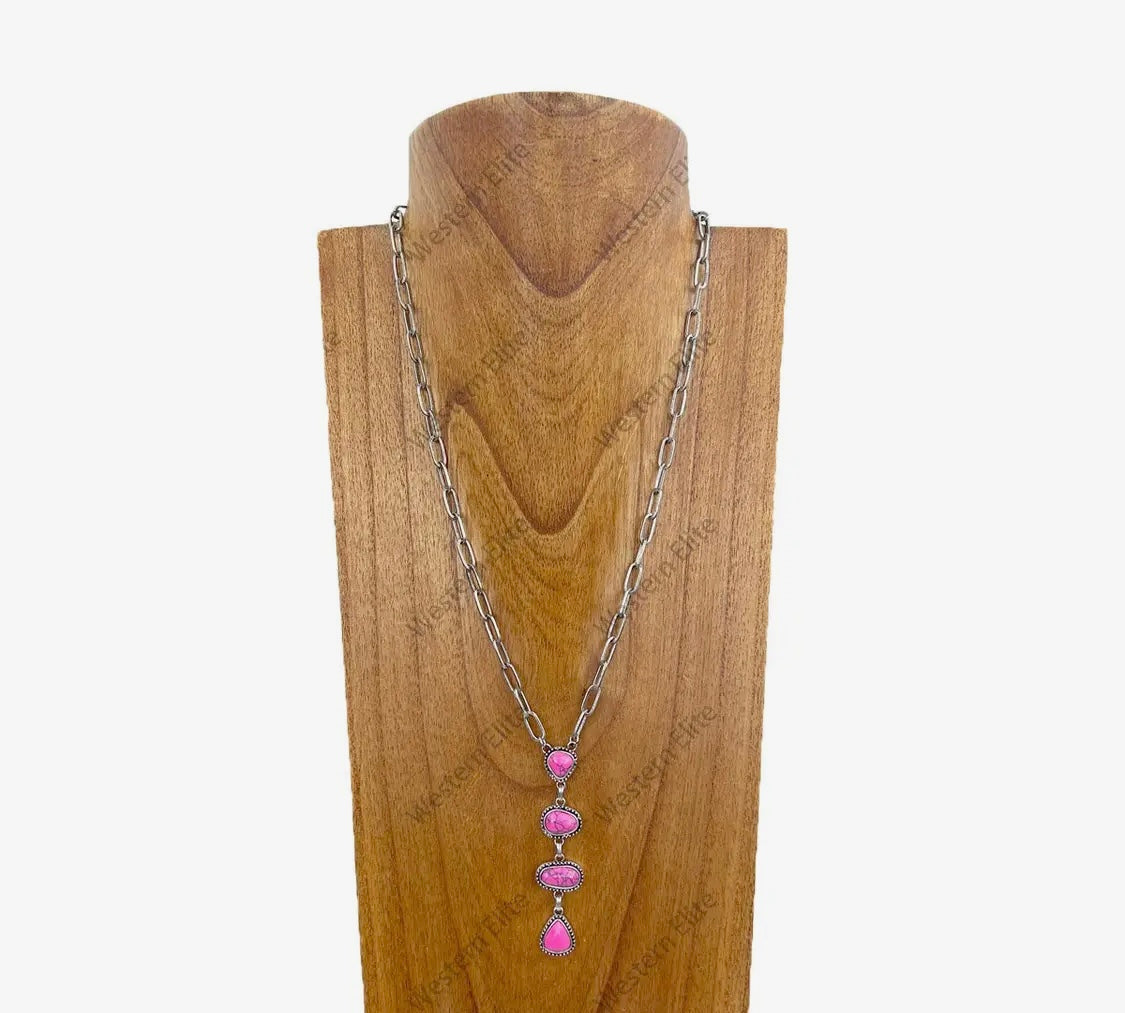 Pink Turquoise Teardrop Necklace