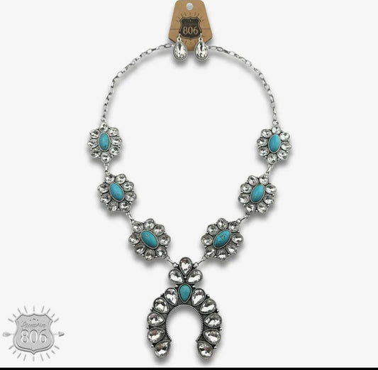Western Rhinestone Squash Blossom Necklace Set