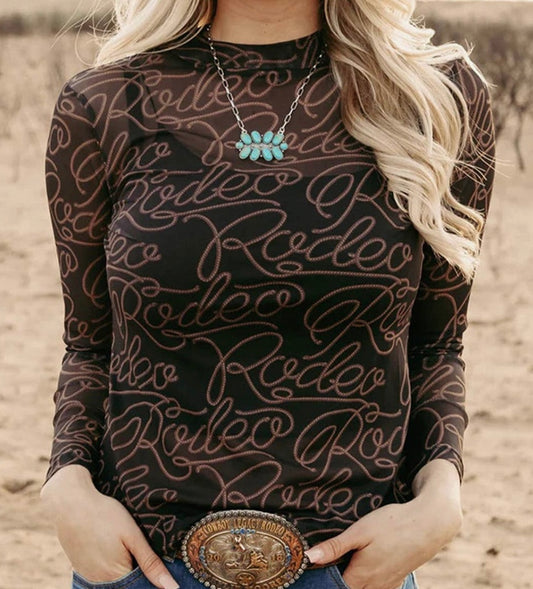 Crew Neck Slim-Fit Print Mesh Top