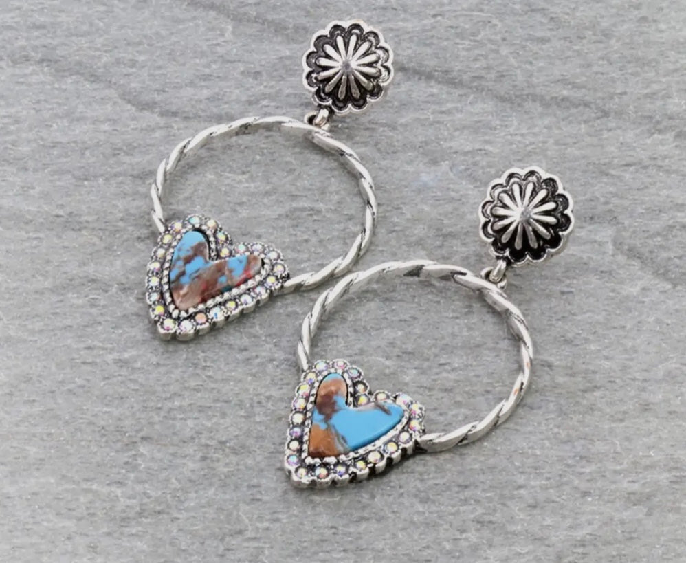 Turquoise Heart Hoop Earrings