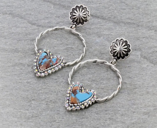 Turquoise Heart Hoop Earrings
