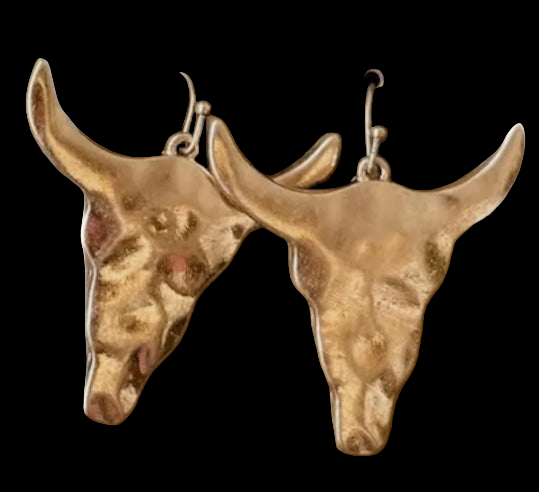 Hammered Steer Earrings-Gold