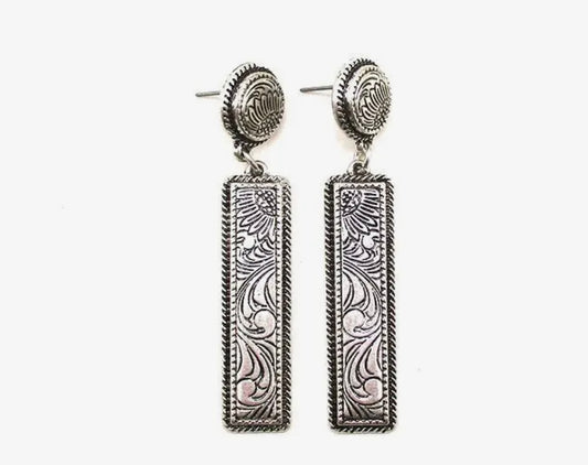 Western Engraved Bar Earrings