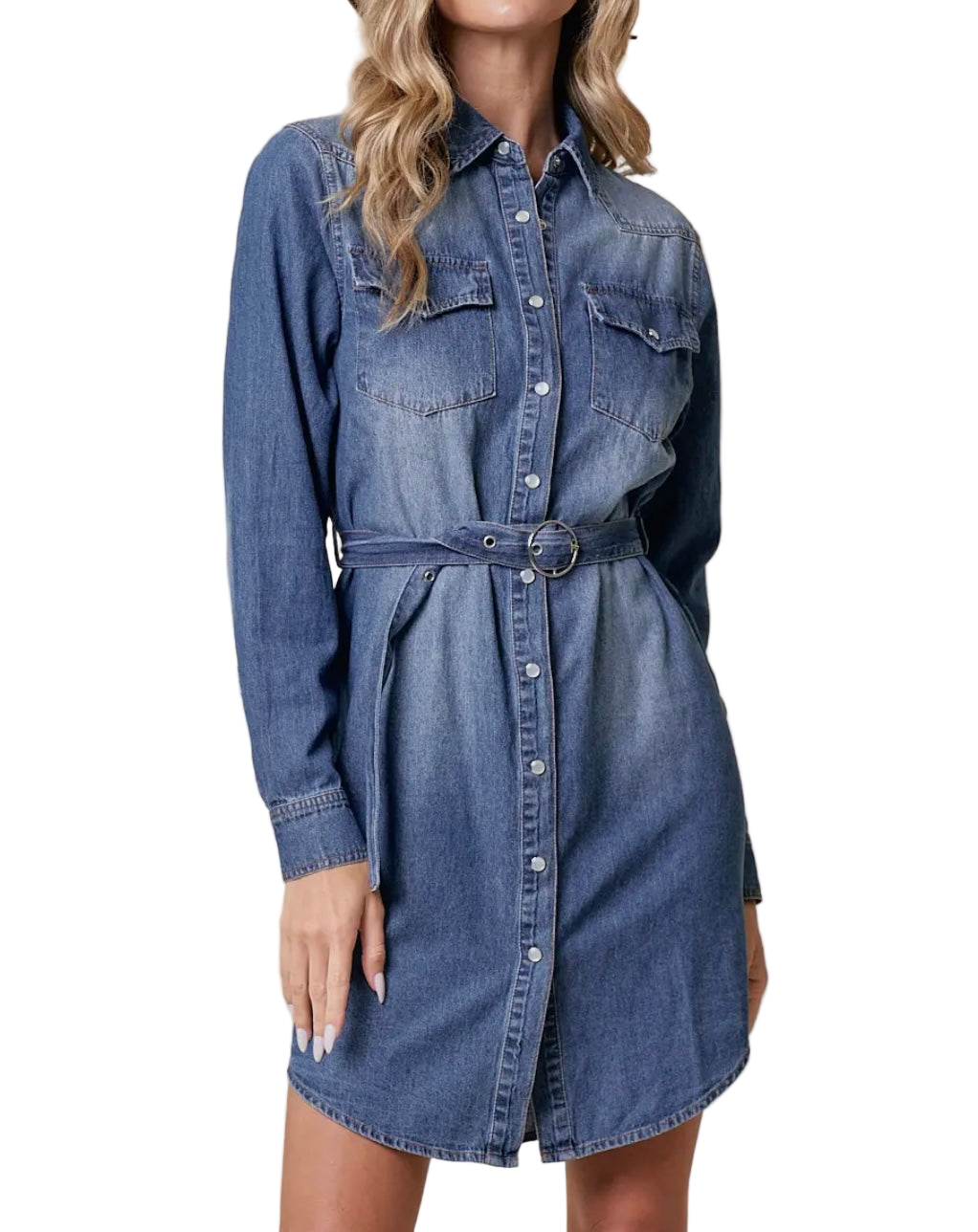 Western Denim Dress with Belt