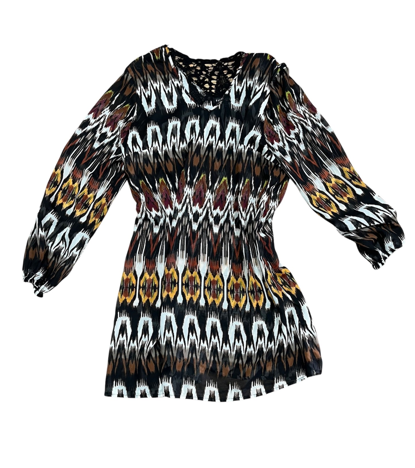 Black Patterned Sheer Dress With Black Slip-Size L