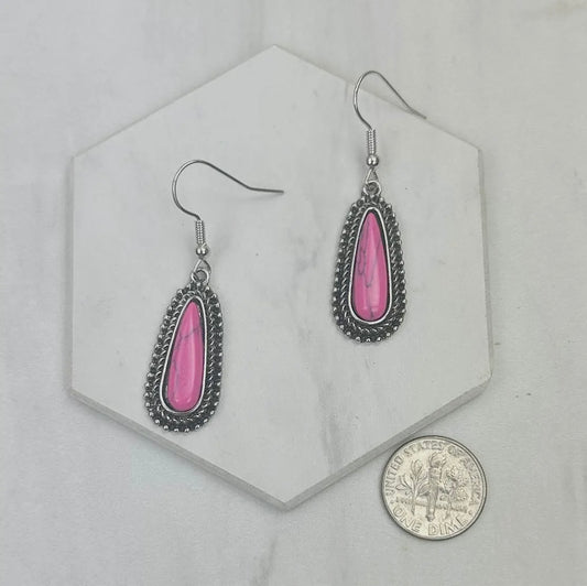 Hot Pink Turquoise Teardrop Earrings
