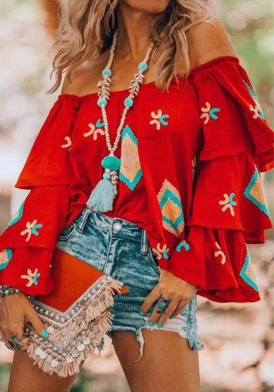 Boho Print Pullover Top