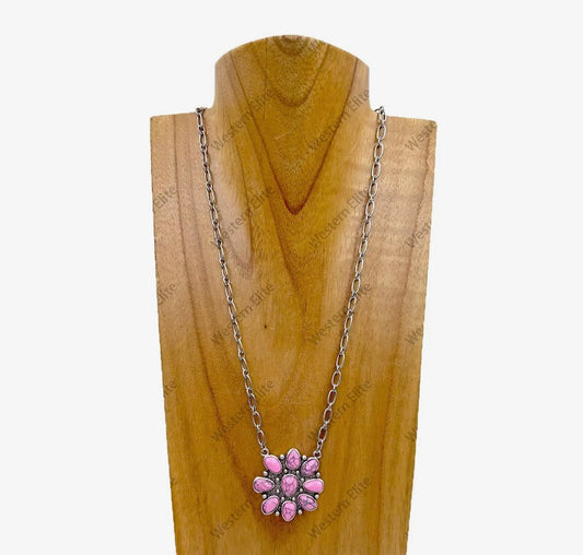 Pink Turquoise Stone Flower Concho Necklace