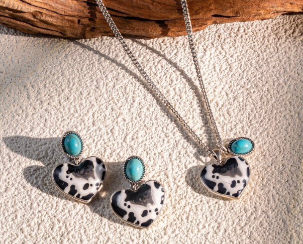 Wrangler Cow Print Gold Necklace & Earrings Set