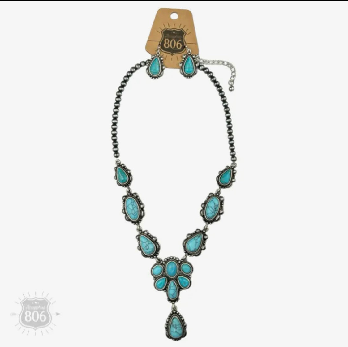 Western Stone Concho Necklace Set-Blue