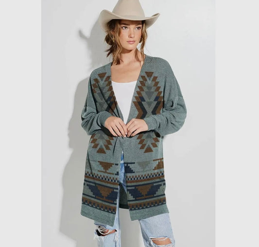 Aztec Print Knit Cardigan