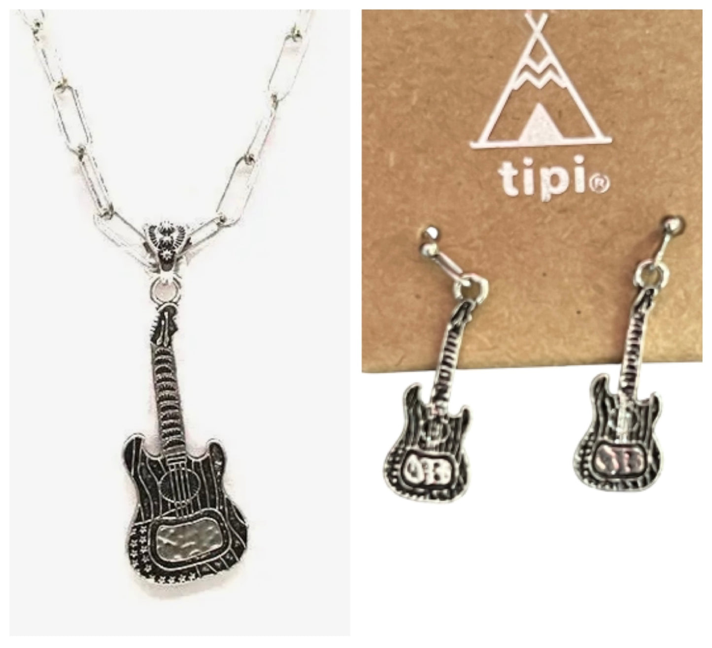 Western Guitar Necklace and Earring Set