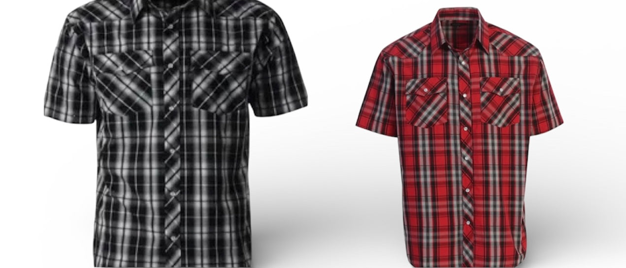 Men’s Pearl Snap Plaid Short Sleeve Shirt
