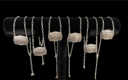 Western Belt Buckle Initial Necklace