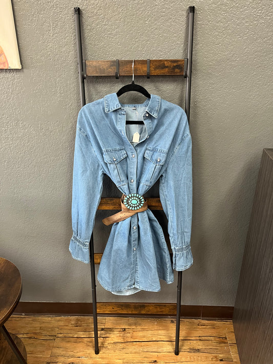 Washed Button Closure Denim Dress