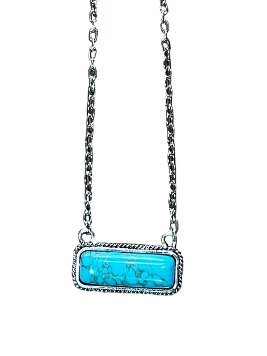 Montana West Silver Chain Pendant Necklace - Turquoise