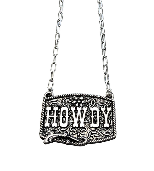Western Howdy Necklace - Silver Plated