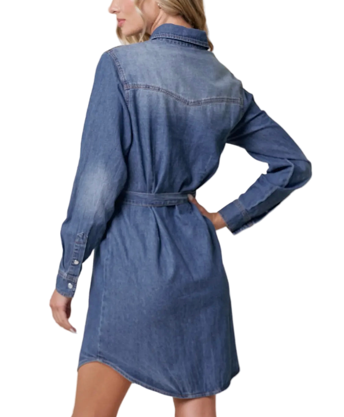 Western Denim Dress with Belt