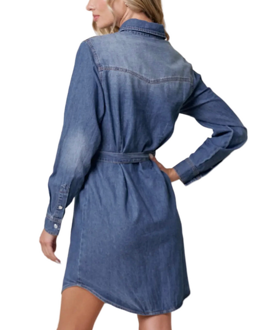 Western Denim Dress with Belt