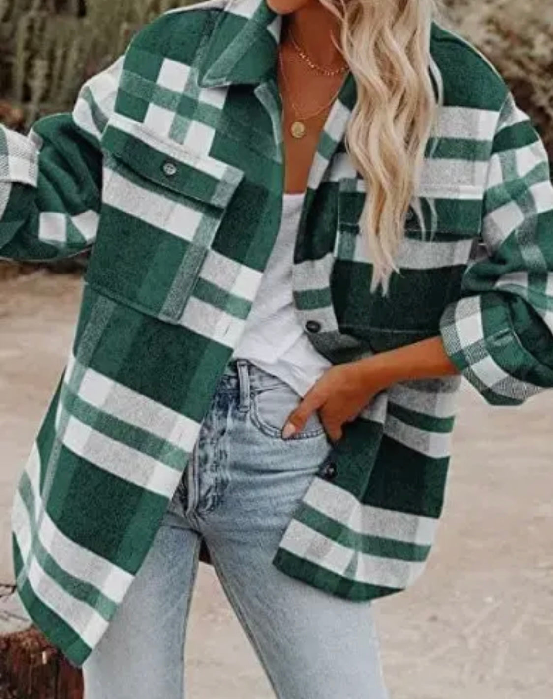 Green Plaid Flannel Shirt Jacket
