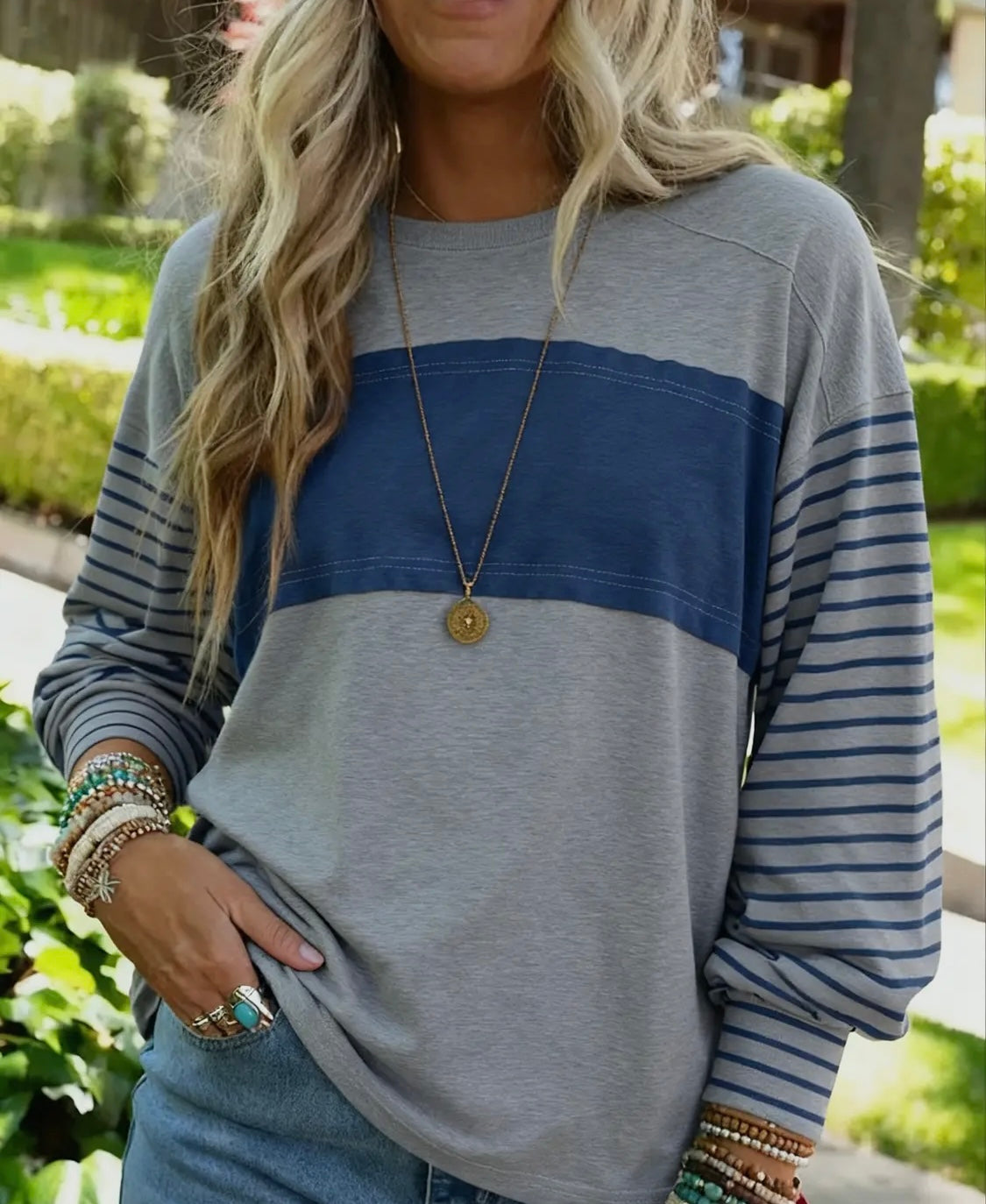 Stripe Bishop Sleeve Top