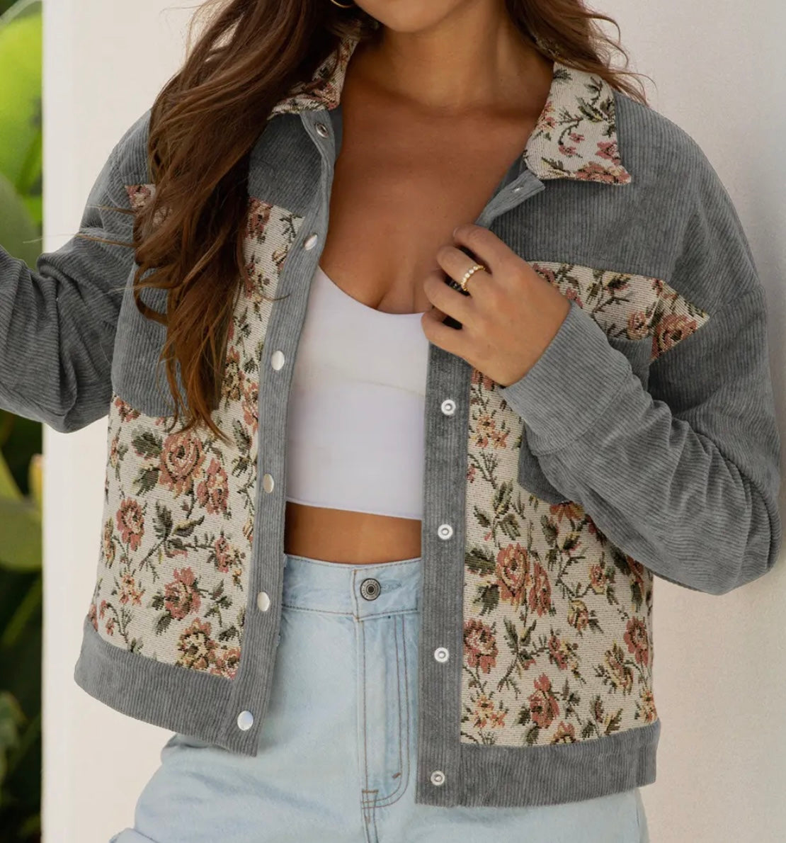Ribbed Floral Patchwork Jacket