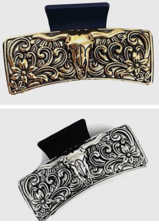 Western Steer Head Claw Hair Clips
