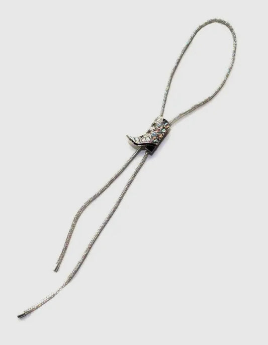 Western Crystal Boot Bolo Necklace