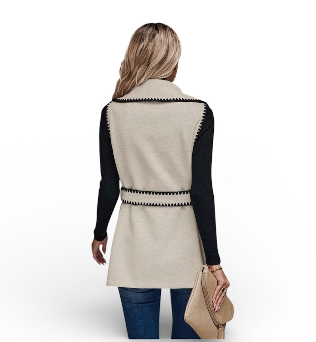 Color Block Tie Waist Vest